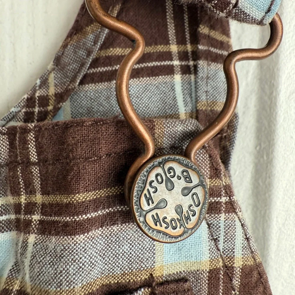 OshKosh B'gosh Plaid Overalls 18M Brown Blue Cotton Romper Vestbak Vintage Style
